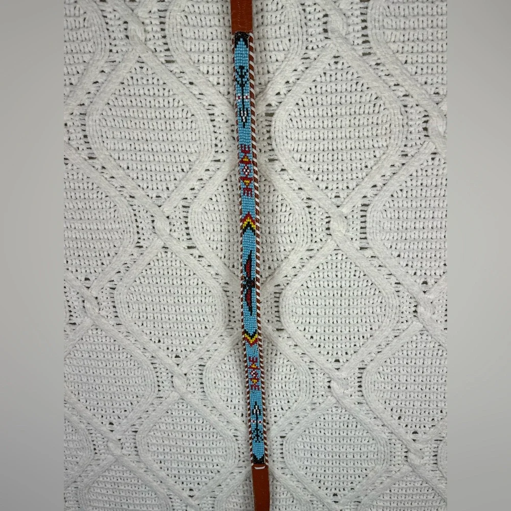Brown Leather‎ Beaded Aztec Design Belt